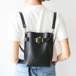 Black Leather Convertible Cross Body Bag/Backpack